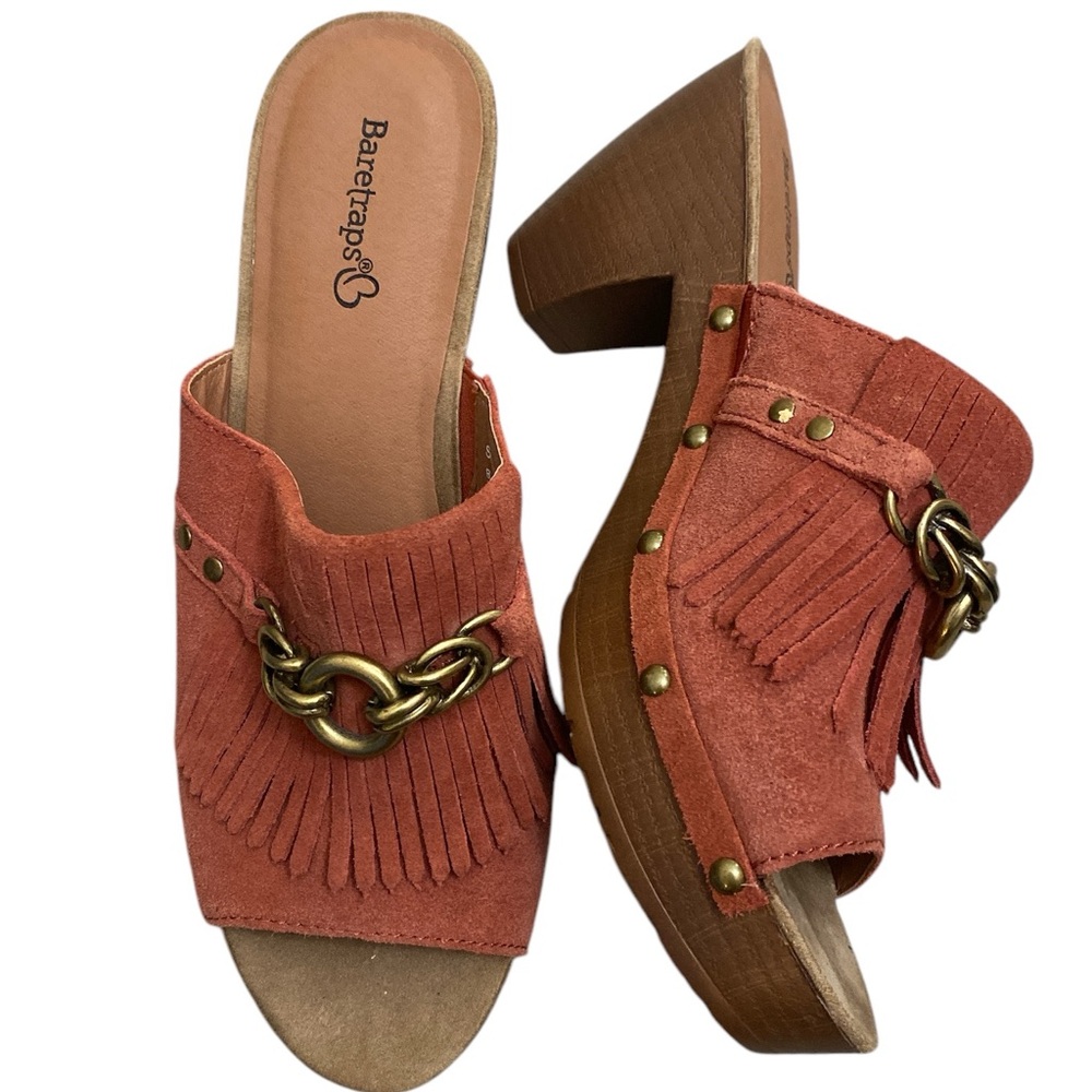 Baretraps Sparrow Rust Boho Festival Suede Fringe Chunky Platform sandals